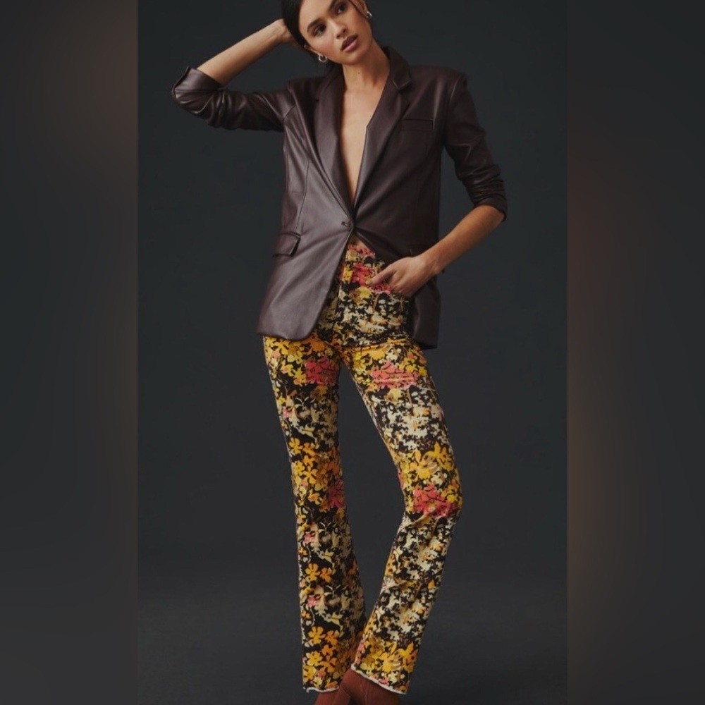 MOTHER Floral Bootcut Pants in Yellow, Black & Pink